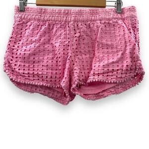 Lilly Pulitzer for Target Pink Eyelet Pom Pom Hem Mid Rise Pull-On‎ Shorts Sz M